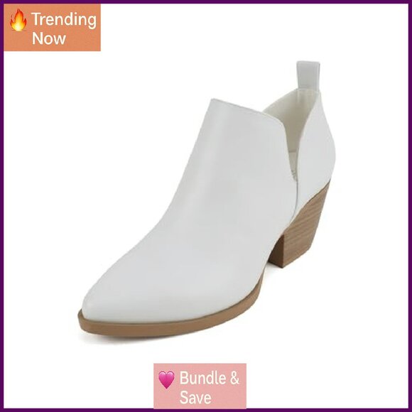 Pointed Toe V Cut Ankle Boots Stacked Chunky Low Heel Side Zipper - Picture 3 of 6